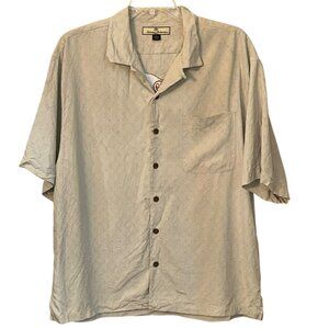 Tommy Bahama Short Sleeve‎ Silk Button Up Shirt Tan Vacation Summer Golf XL